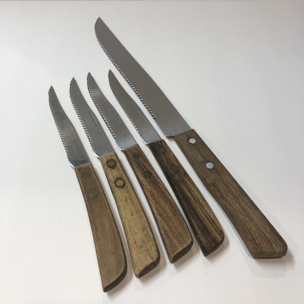 Stainless Steel  (Set of 5) 8" & 4" Blades Japan‎ Wood Handle Serrated